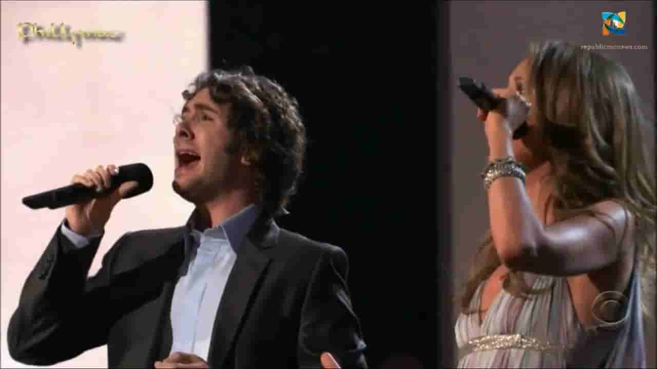 Josh Groban supporting Celine Dion