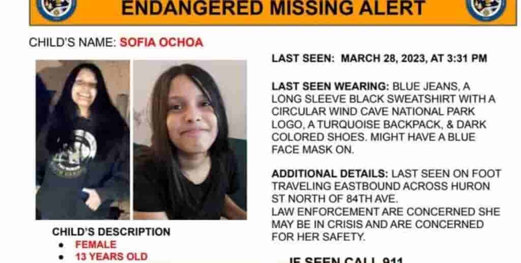 13-Year-Old Sofia Ochoa Missing in Colorado, Authorities Seeking Public Help